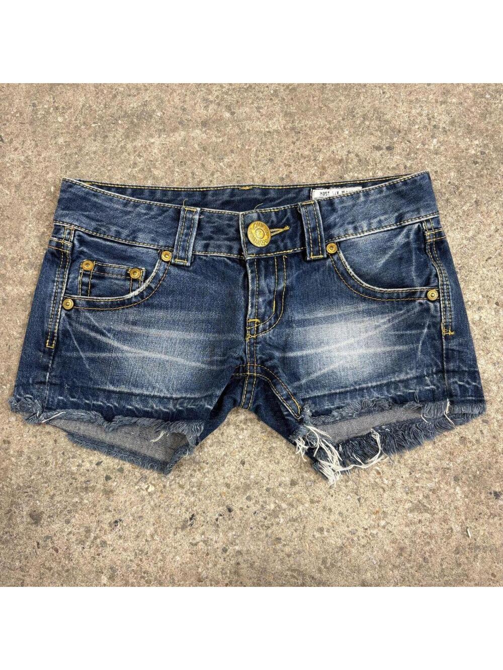Vintage Y2K Low Rise Denim Micro Shorts MW Gold Buttons